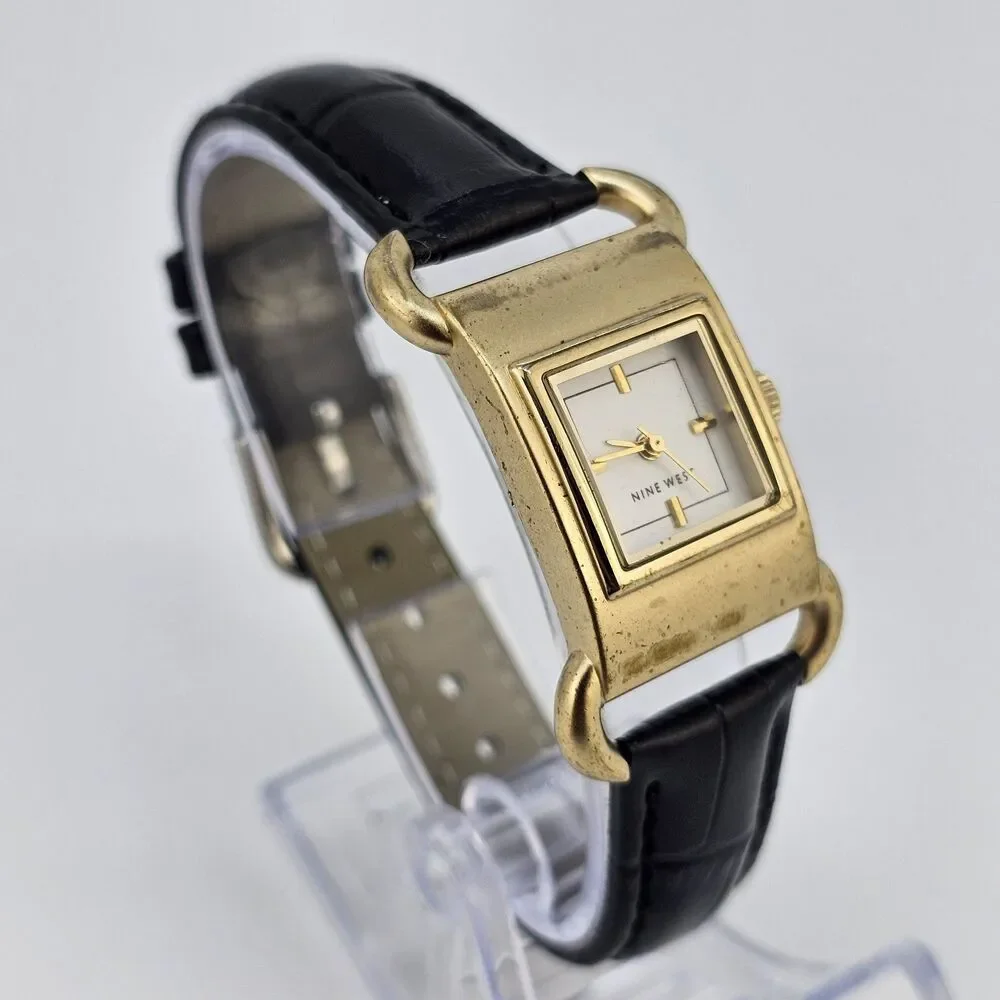 Nine West Women's Watch‎ 20MM White Dial New Black Leather Bands New Battery